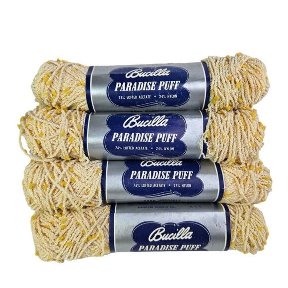 Bucilla Paradise Knitting‎ Yarn Lot of 10 skeins Yellow 504 Acetate Nylon Vintag